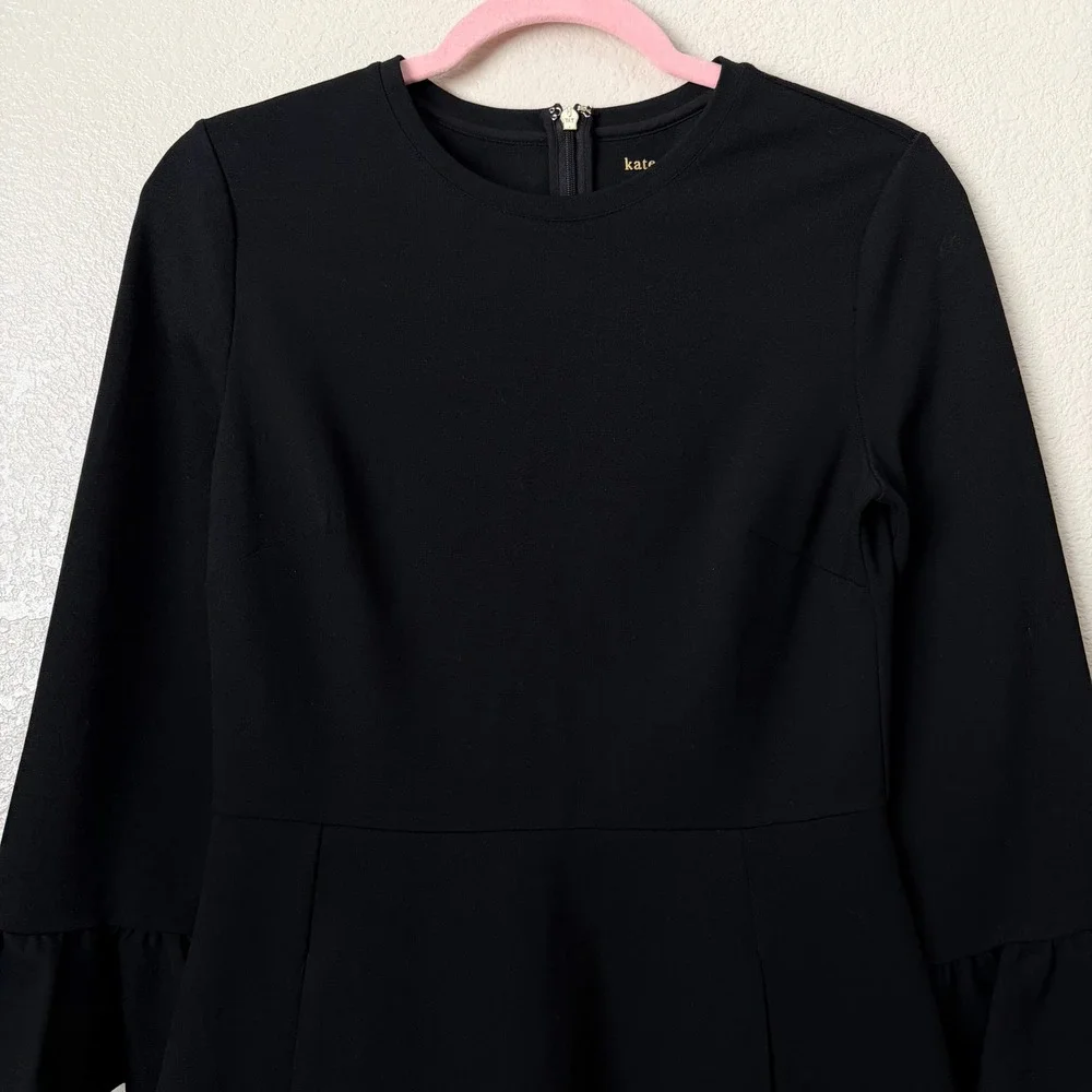 Kate Spade New York Dress Small Black White Colorblock Ruffle Sleeve Fit Flare